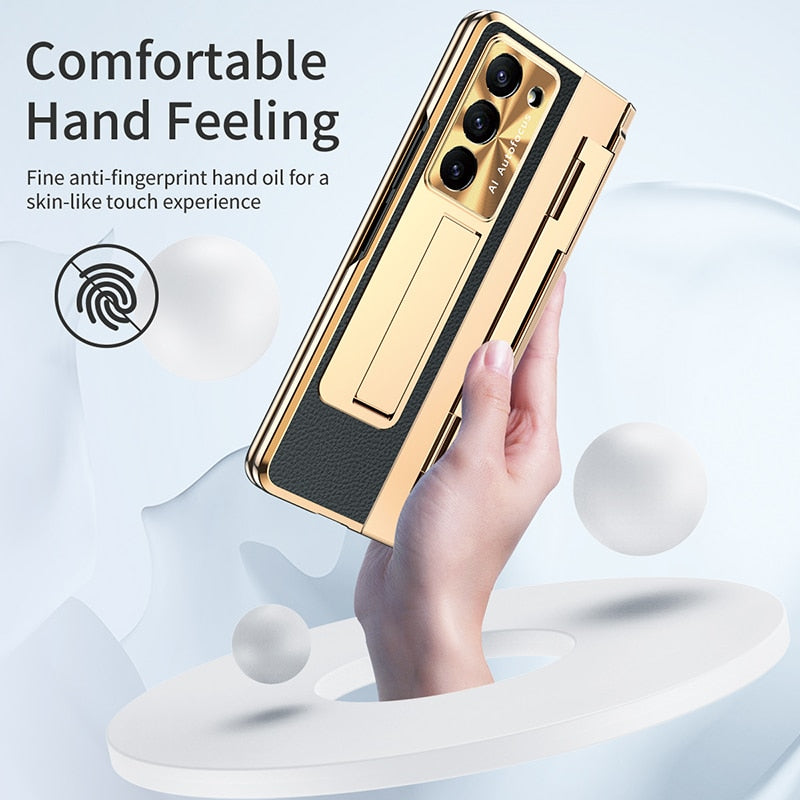 Plating Leather Texture Case for Samsung Galaxy Z Fold 5