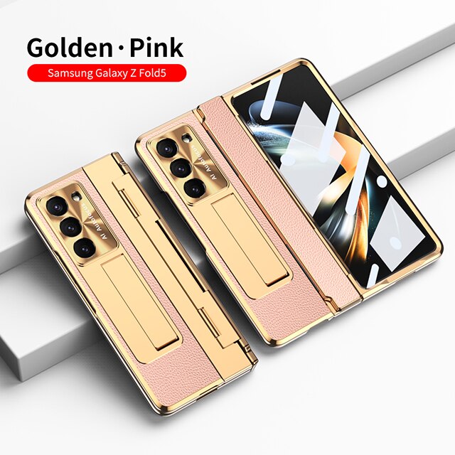 Plating Leather Texture Case for Samsung Galaxy Z Fold 5