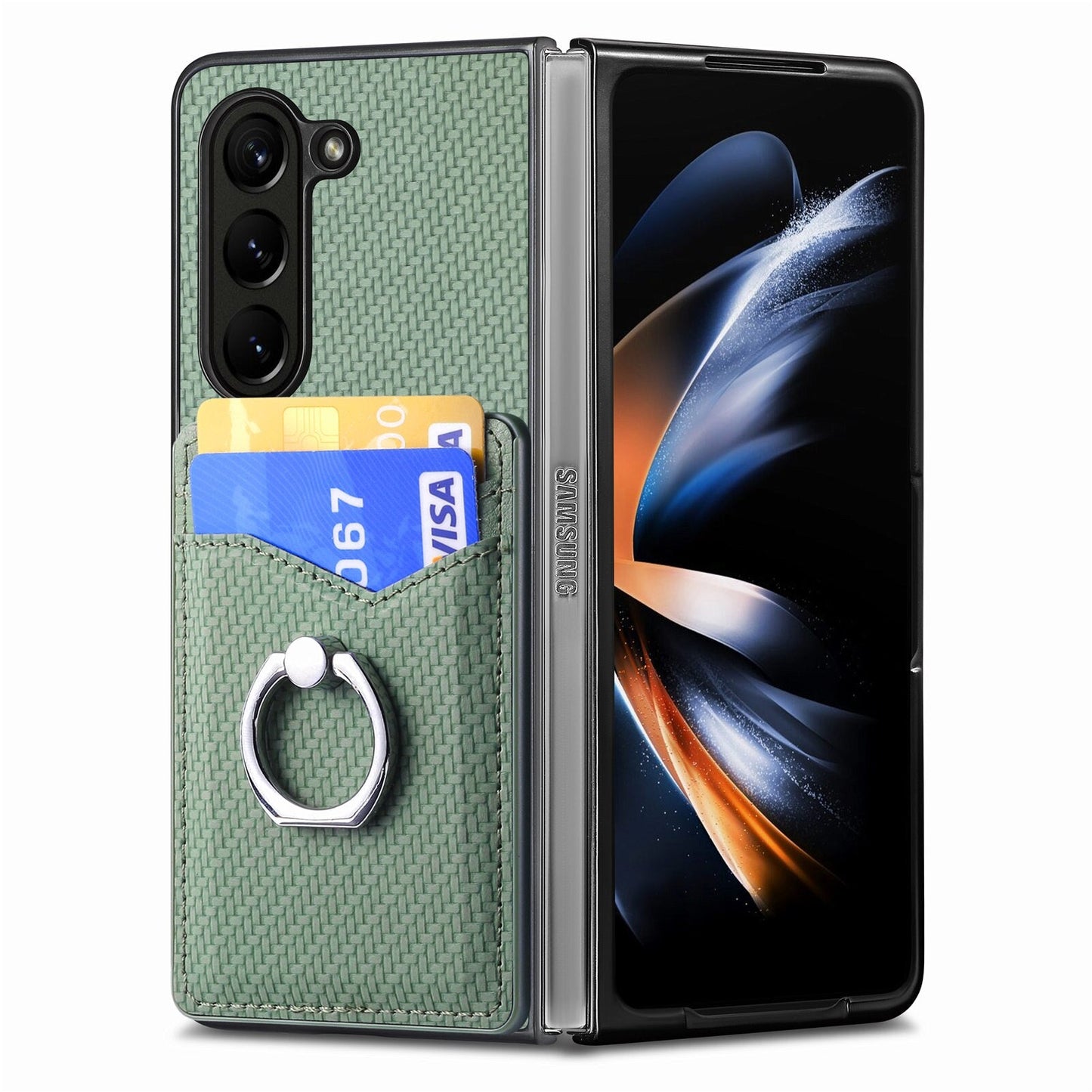 Fibrous Adjustable Ring Holder Wallet Case for Samsung Galaxy Z Fold 5