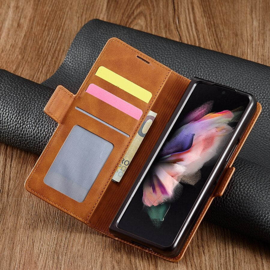 Magnetic Wallet Leather Business Case for Samsung Galaxy Z Fold 5