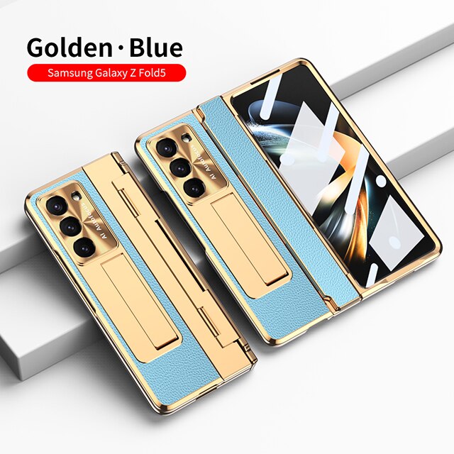 Plating Leather Texture Case for Samsung Galaxy Z Fold 5