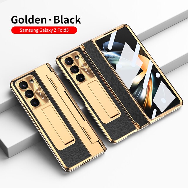 Plating Leather Texture Case for Samsung Galaxy Z Fold 5