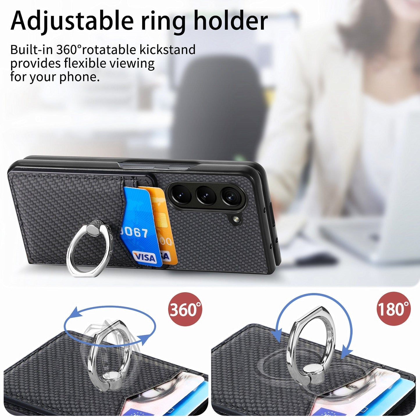 Fibrous Adjustable Ring Holder Wallet Case for Samsung Galaxy Z Fold 5