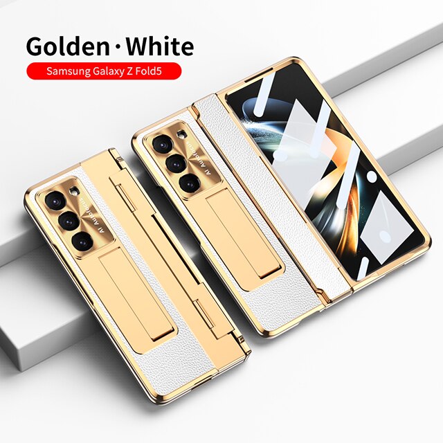 Plating Leather Texture Case for Samsung Galaxy Z Fold 5