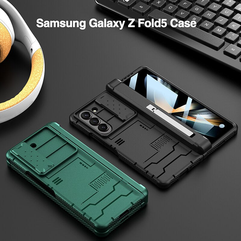 Slide Lens Case with Metal Ring Holder for Samsung Galaxy Z Fold 5