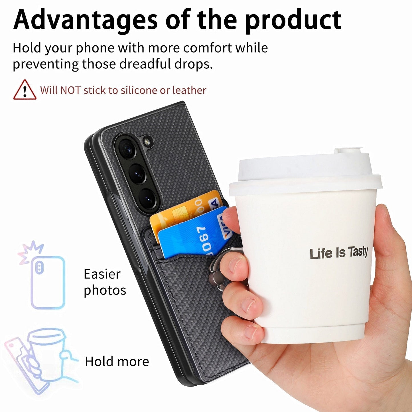 Fibrous Adjustable Ring Holder Wallet Case for Samsung Galaxy Z Fold 5