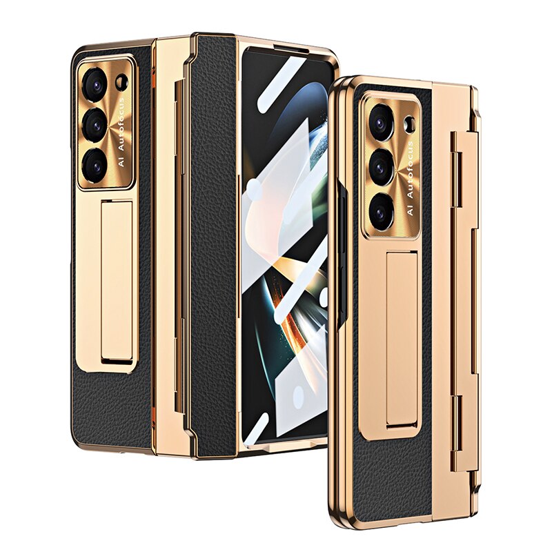 Plating Leather Texture Case for Samsung Galaxy Z Fold 5